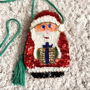 Sequin Beadwork Santa Christmas Coin Purse Bag